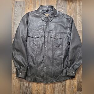 Vintage First Classics Leather Gear Mens 3XL Jacket Black Leather Snap Button Up